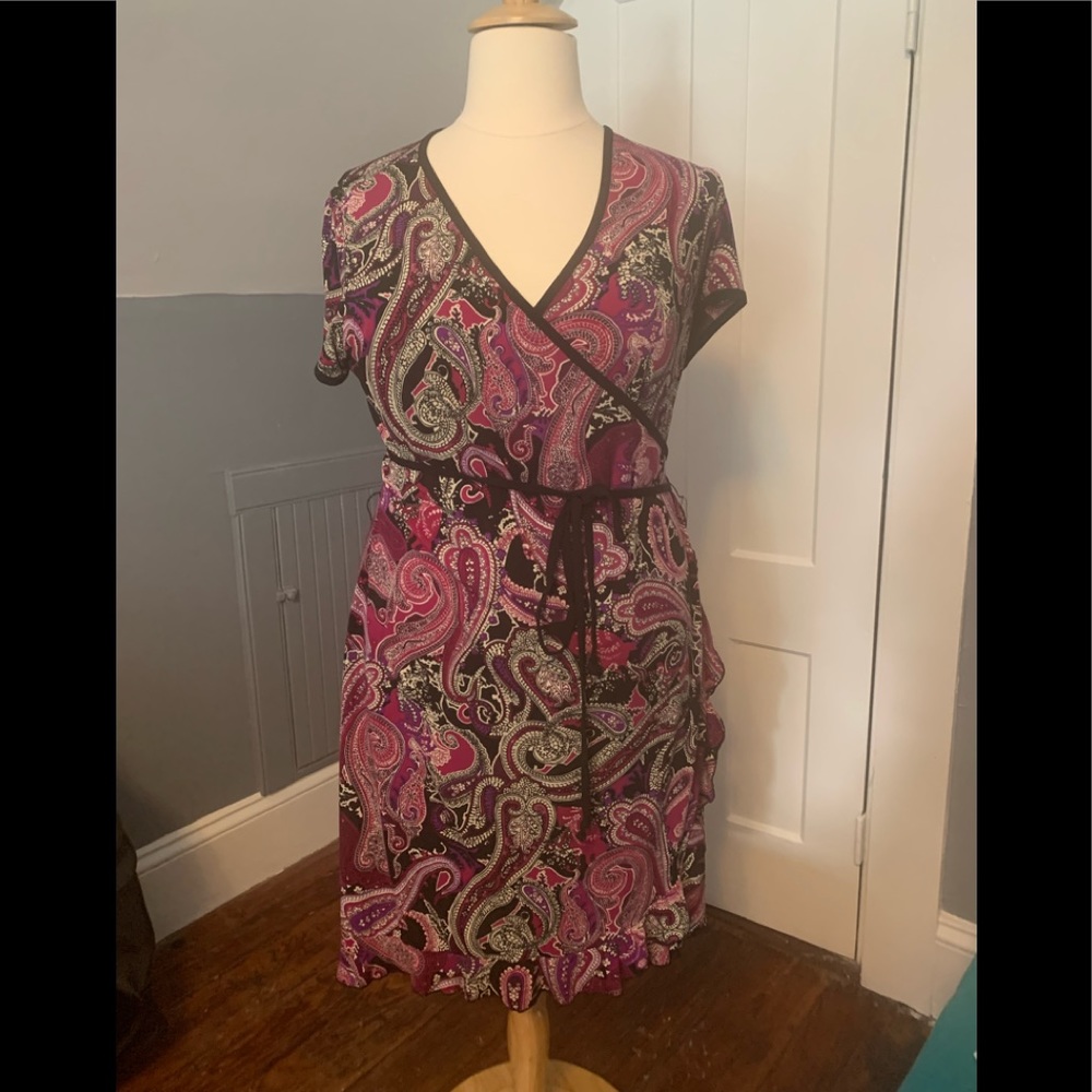 1X Faux wrap fit/flare dress